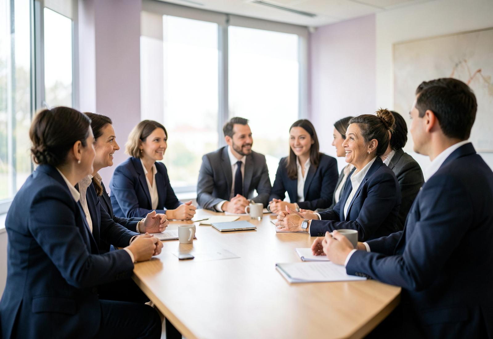 Two professionals reviewing candidate information together in a meeting room